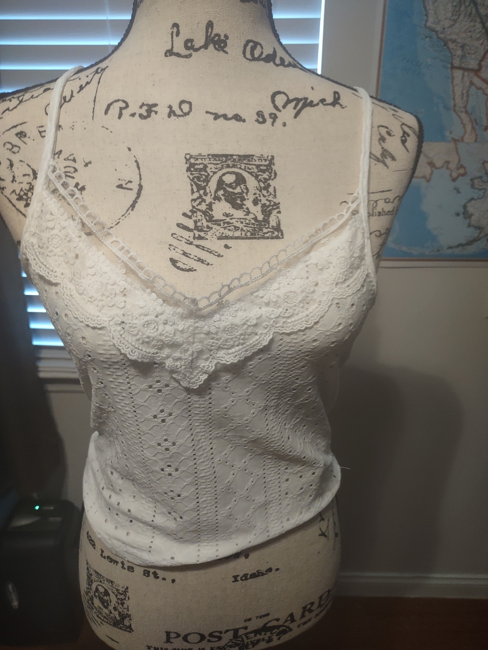 SHEIN White Lace-Trim Eyelet Camisole Top